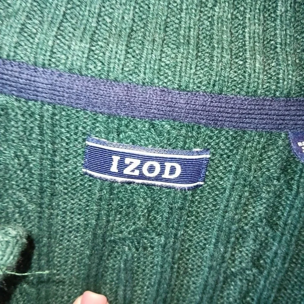 IZOD Men's Green Cable Knit Quarter Zip Sweater Size 2XL Preppy, Business Casual - Picture 4 of 10